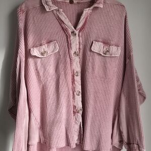 Free People FP One Pink Rose Scout Jacket Waffle Knit Button